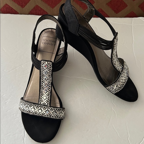 New York Transit Black and Silver Embellished with diamond Sandals for women 7M - Picture 7 of 14